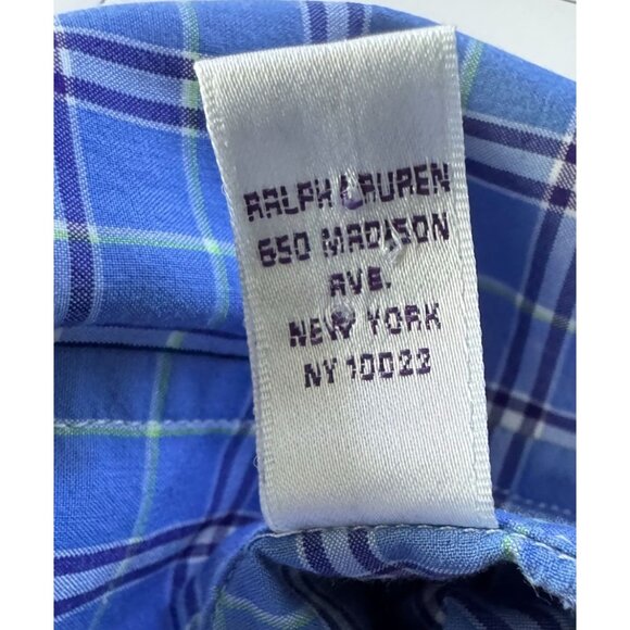 Ralph Lauren Purple Label Tailored Fit Shirt Blue Check Cotton Italy Men's 15.5 - Picture 6 of 6